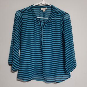 LOFT‎ Women's Blue Striped Top PXS